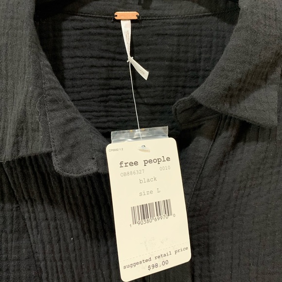 Free People  Sunstreaks Tie Front Shirt Top Black - Picture 4 of 8